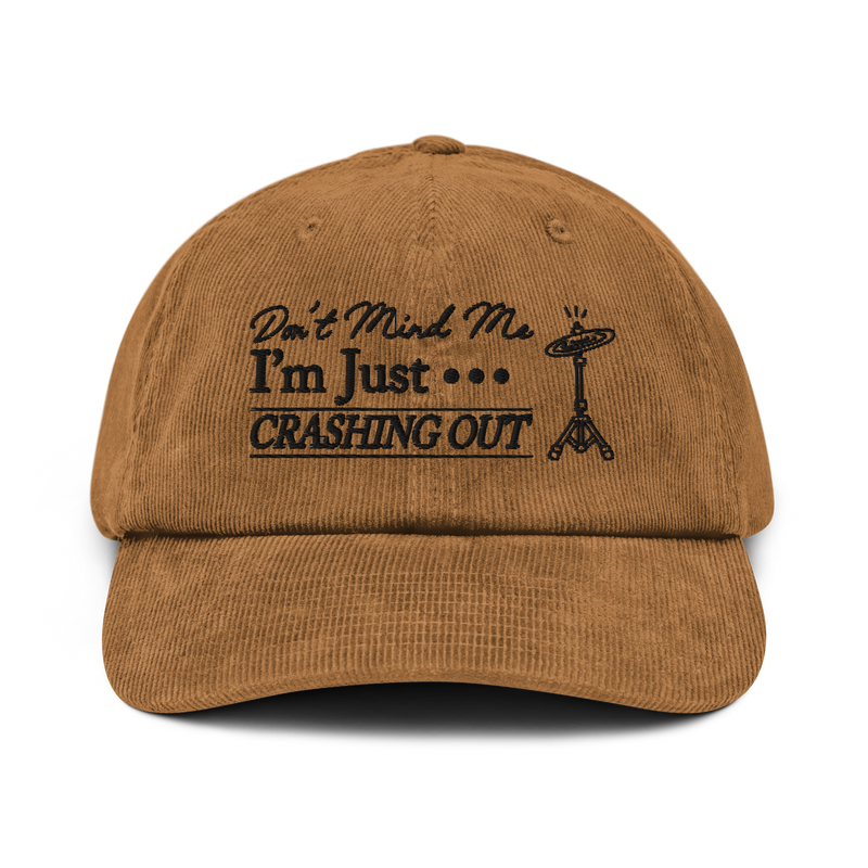 Crashing Out Corduroy Hat in Beige Flag, camel corduroy crown with the hi-hat lockup embroidered in black