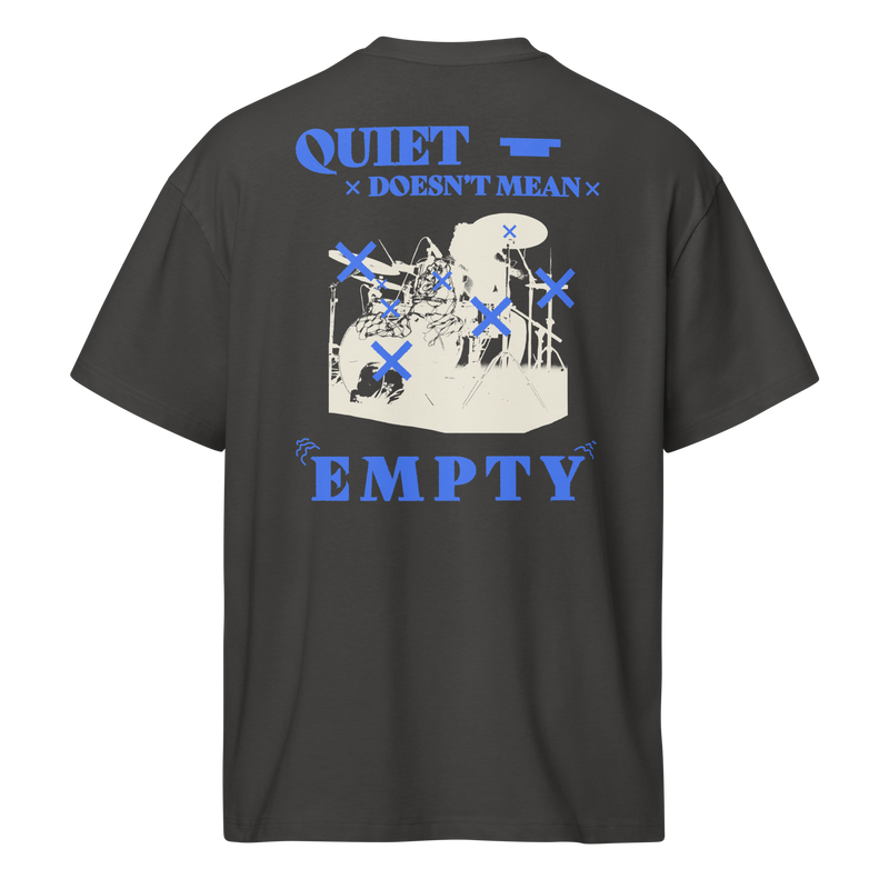 Quiet Doesn't Mean Empty Box Tee in Vintage Black, back print showing the full halftoned kit poster
